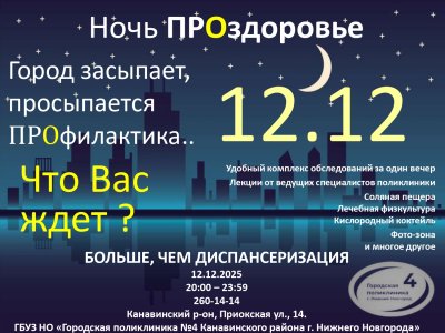Акция «Ночь ПРОздоровье» пройдет для пациентов городской поликлиники №4 Нижнего Новгорода